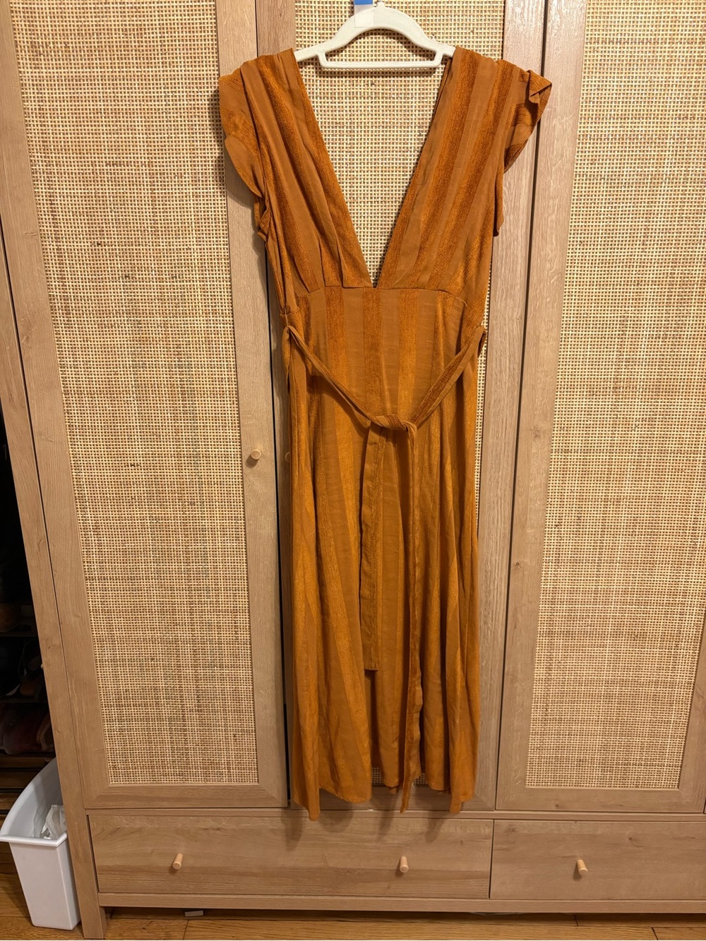 Women's Deep V Wrap Dress - Mustard Golden Stripe